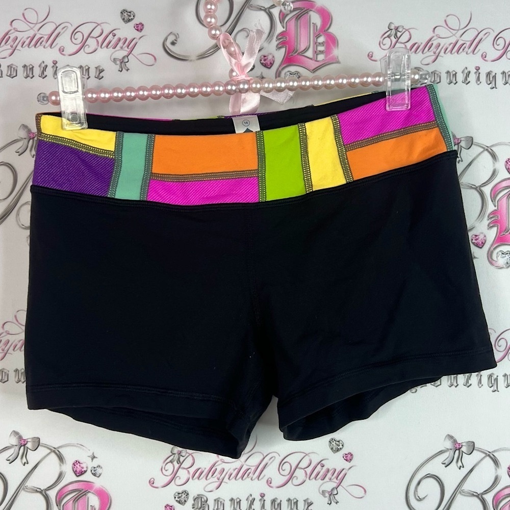 Ivivva shorts color block black neon Black Shorts with Colorful Waistband